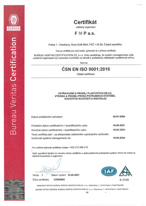 FMP a.s. certifikát ISO 9001