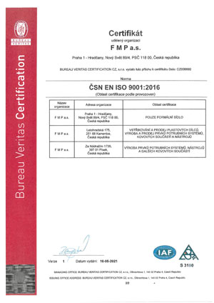 FMP a.s. certifikát ISO 9001