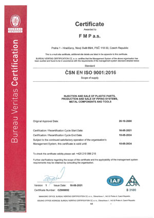 FMP a.s. certificate ISO 9001