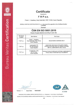 FMP a.s. certificate ISO 9001